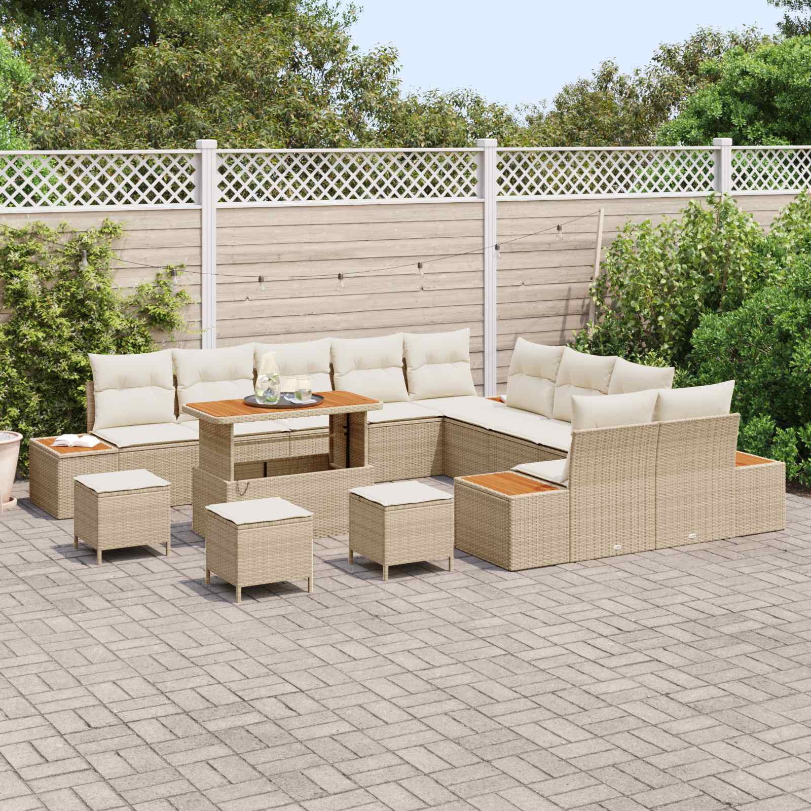 Gartensofa-set mit Kissen 14 pcs Beige und Creme