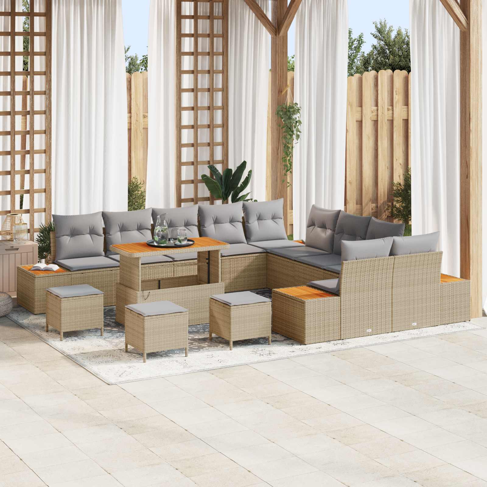 Gartensofa-set mit Kissen 14 pcs Beige und Hellgrau