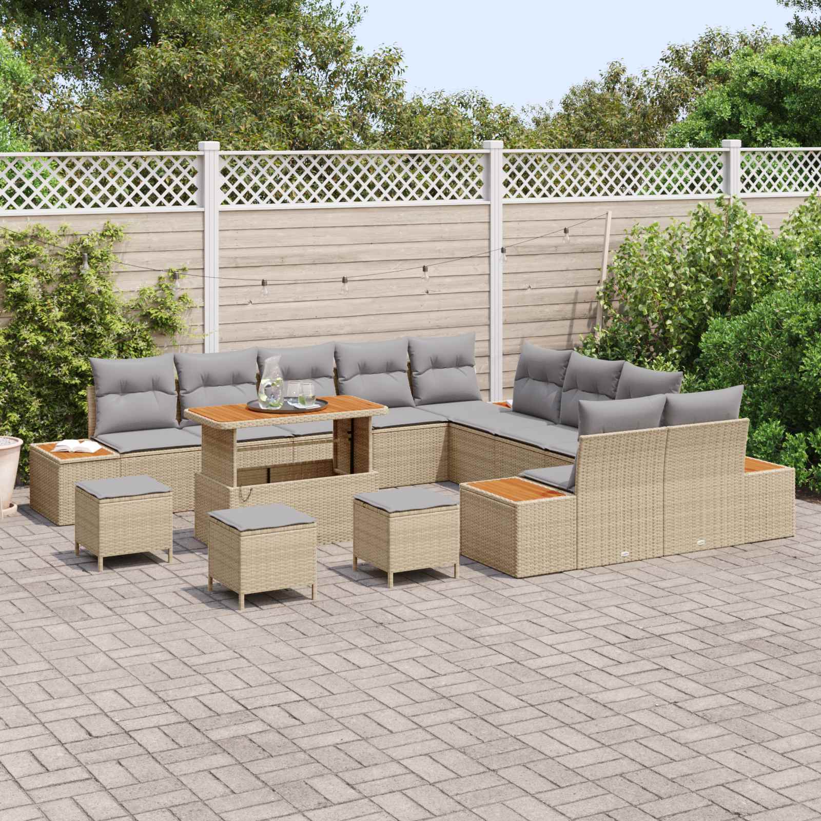 Gartensofa-set mit Kissen 14 pcs Beige und Hellgrau