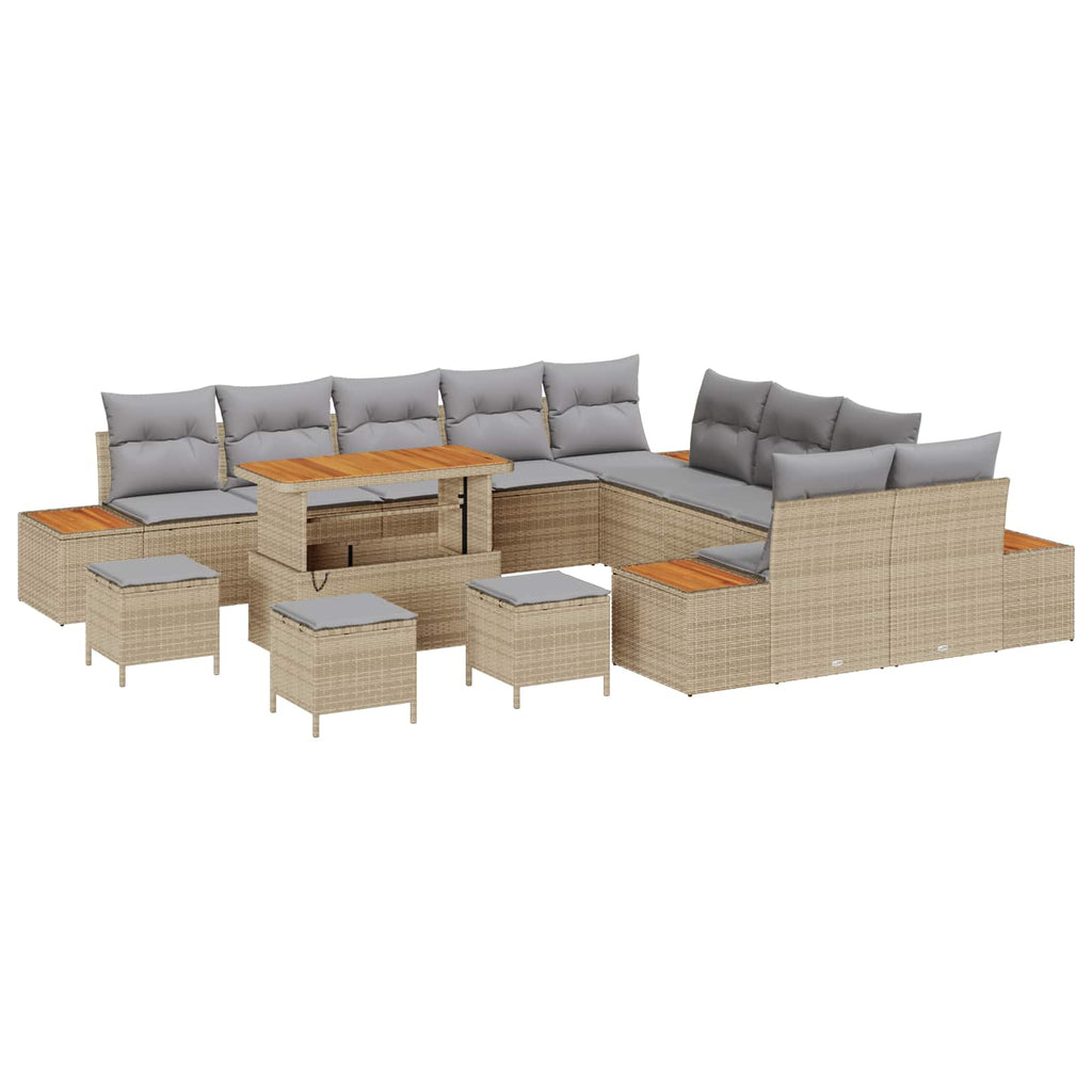 Gartensofa-set mit Kissen 14 pcs Beige und Hellgrau