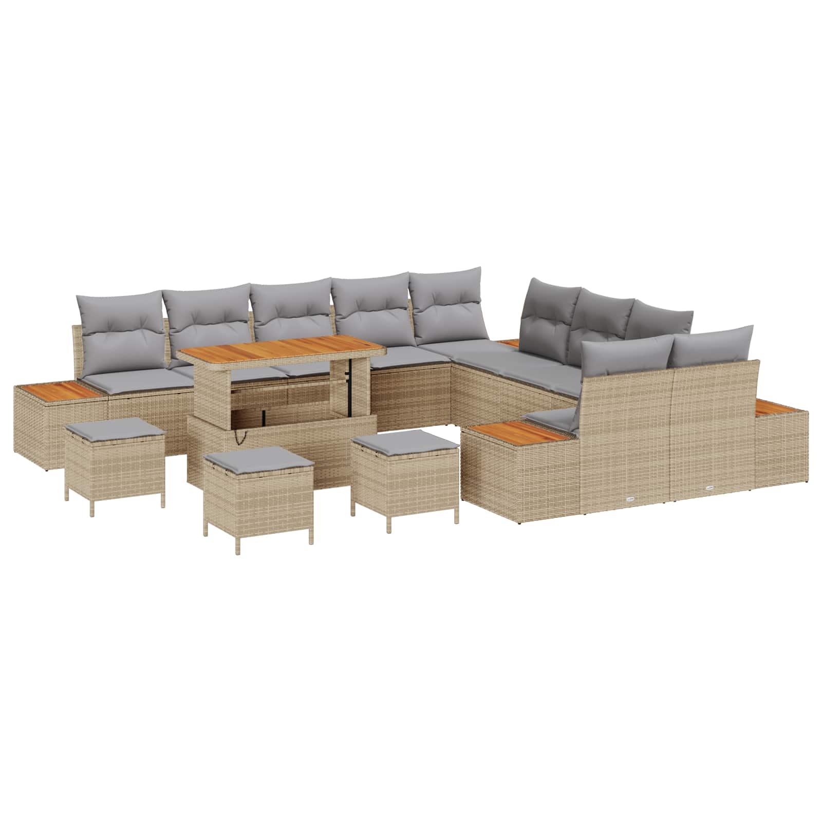 Gartensofa-set mit Kissen 14 pcs Beige und Hellgrau