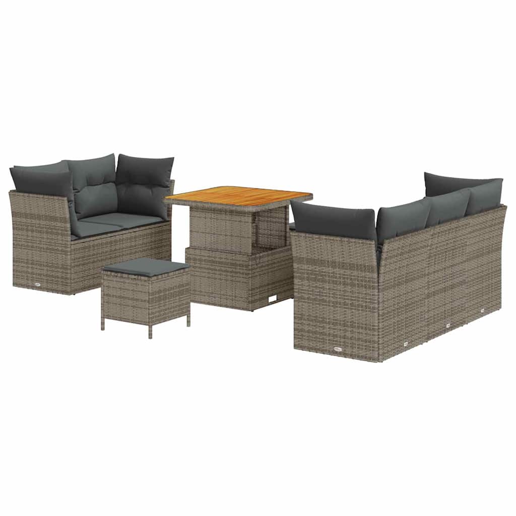 Garten-Sofa-Set mit Kissen mit Speicher 8 pcs Grau