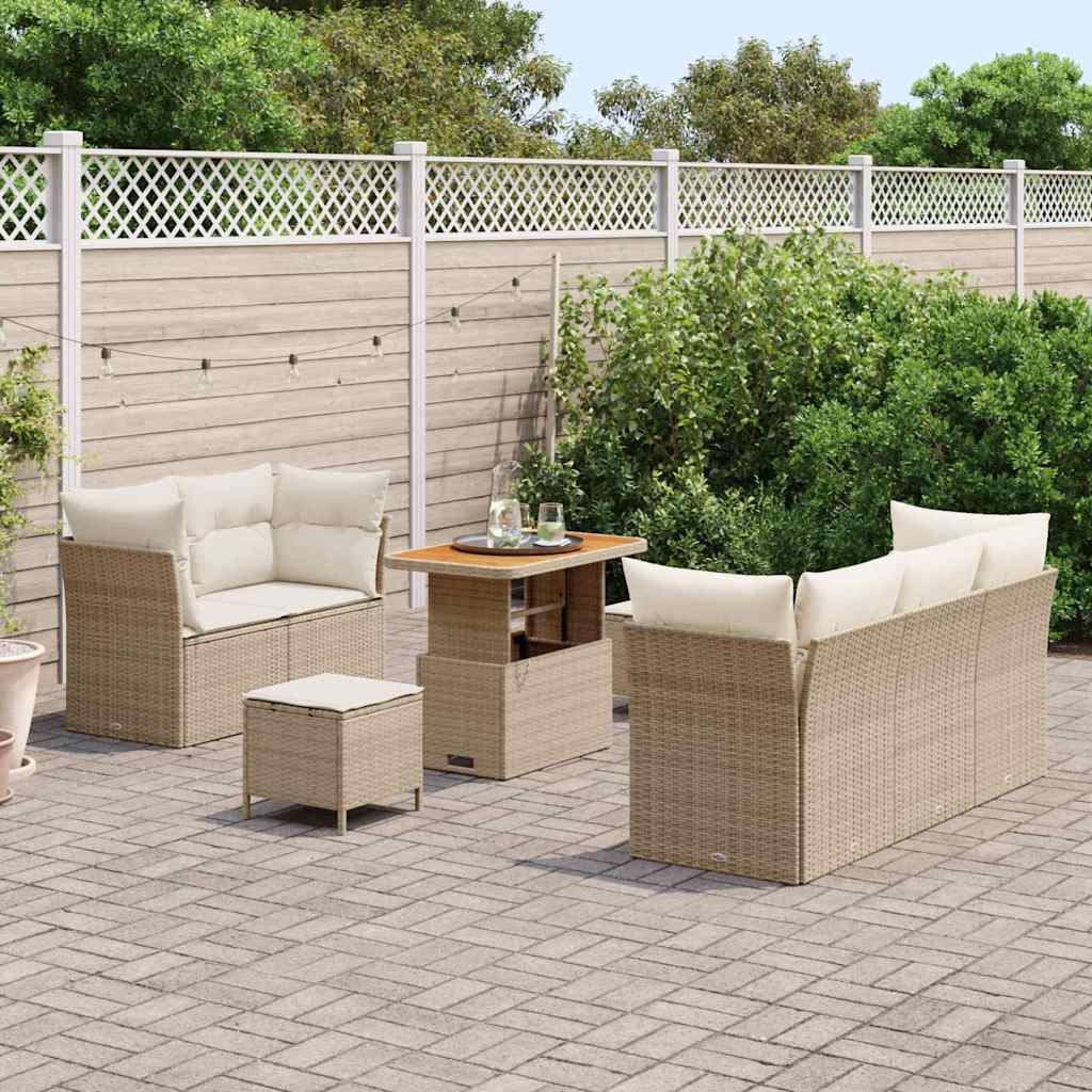 Garten-Sofa-Set mit Kissen mit Speicher 8 pcs Beige und Creme