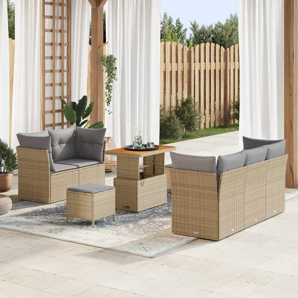 Garten-Sofa-Set mit Kissen 8 pcs Beige und Hellgrau