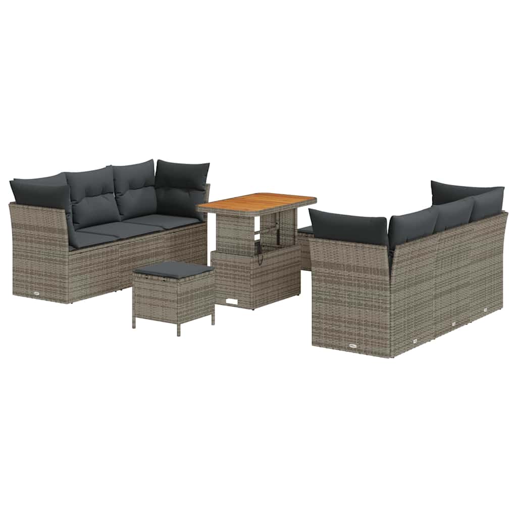 Gartensofa-set mit Kissen 9 pcs Grau Poly-Rattan