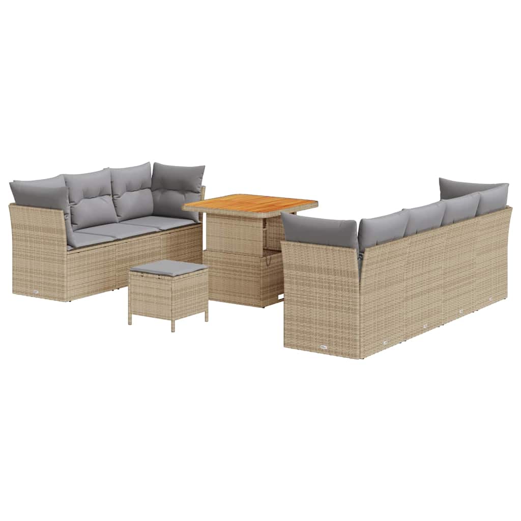 Garten-Sofa-Set mit Kissen 10 pcs Beige und Hellgrau