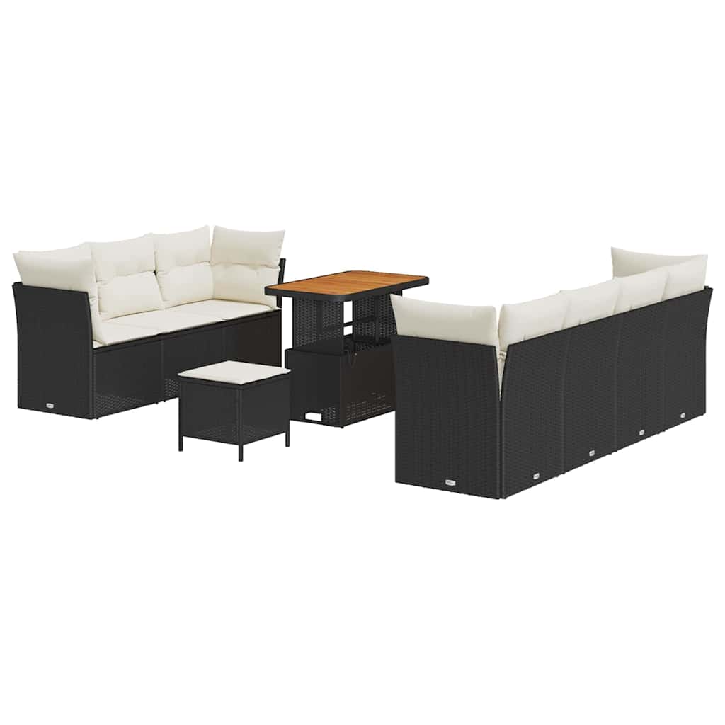 Garten-Sofa-Set mit Kissen 10 pcs Schwarz und Creme