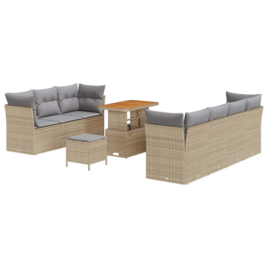 Garten-Sofa-Set mit Kissen 10 pcs Beige und Hellgrau
