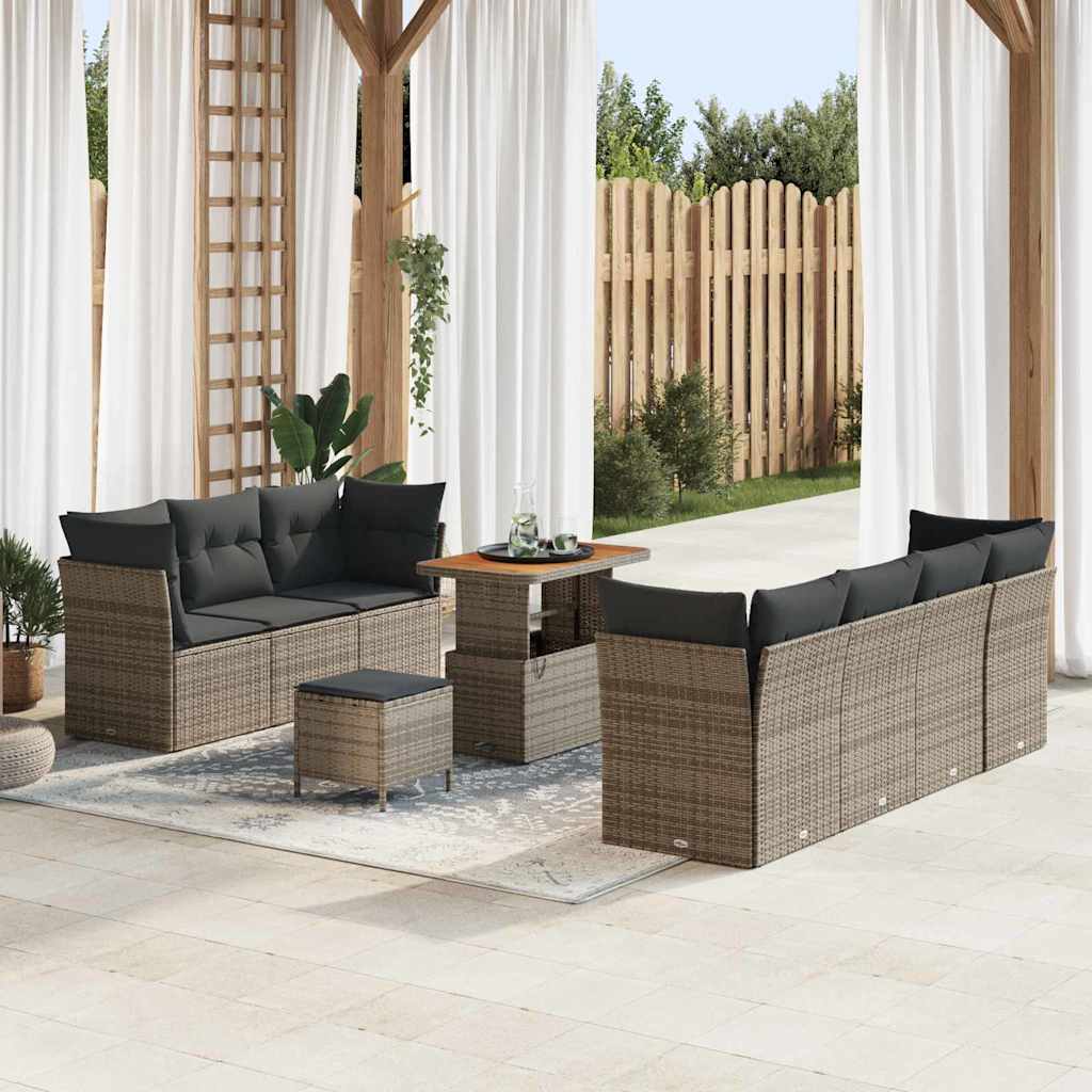 Garten-Sofa-Set mit Kissen mit Speicher 10 pcs Grau