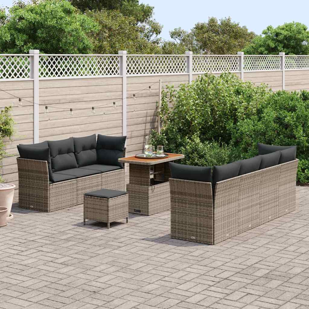 Garten-Sofa-Set mit Kissen mit Speicher 10 pcs Grau