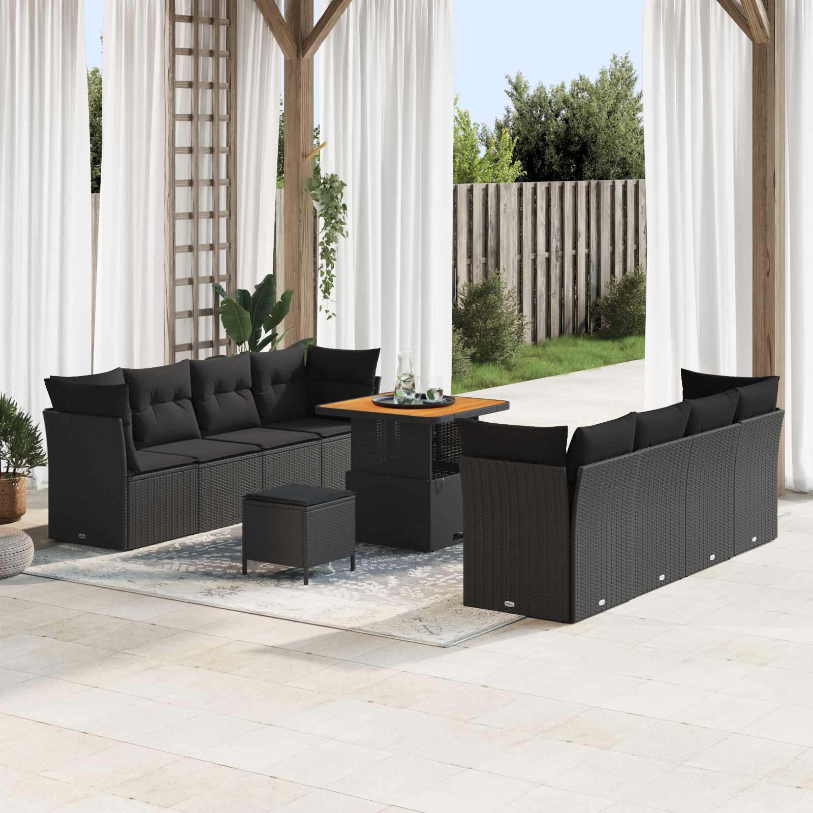 Gartensofa-set mit Kissen 11 pcs Schwarz Poly-Rattan