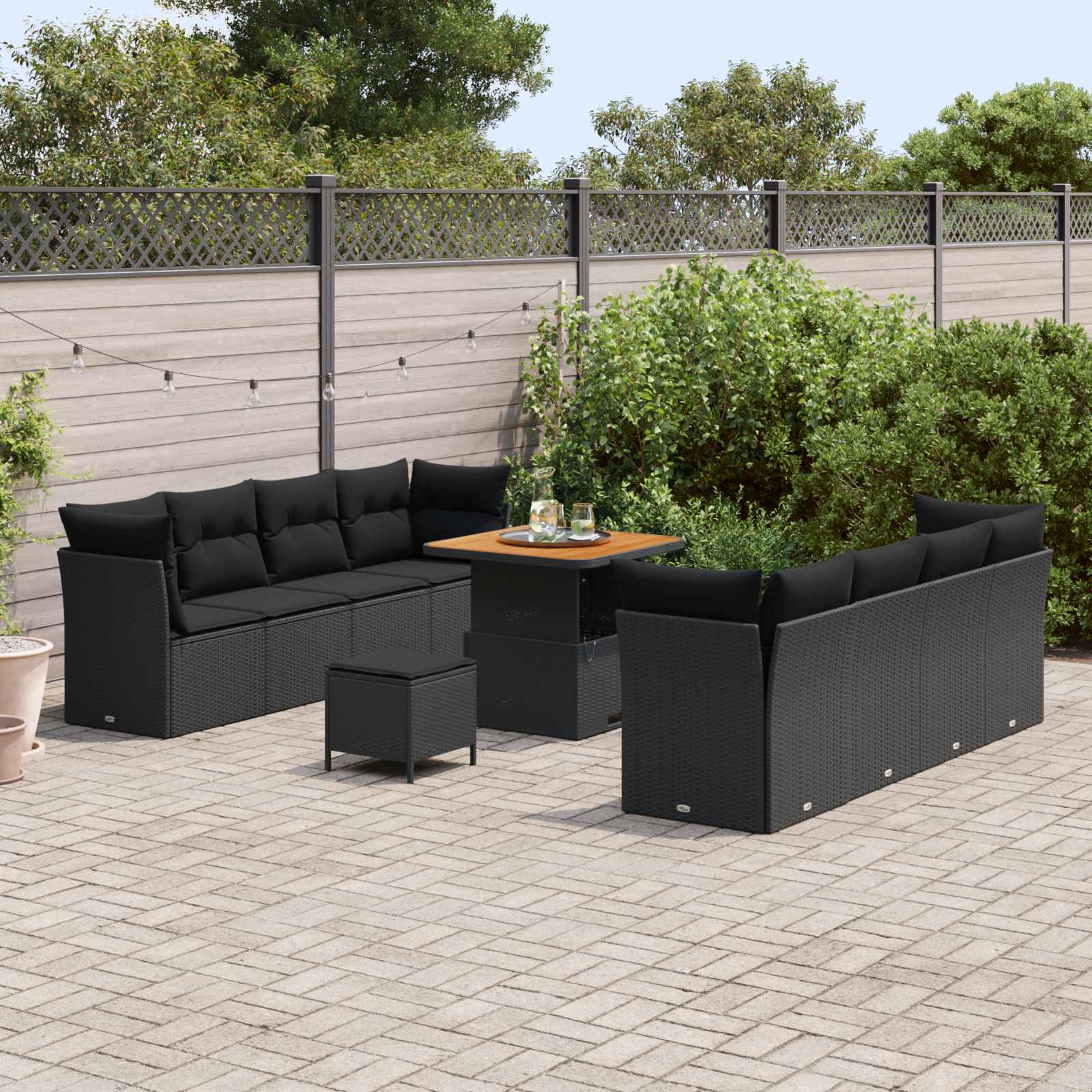Gartensofa-set mit Kissen 11 pcs Schwarz Poly-Rattan