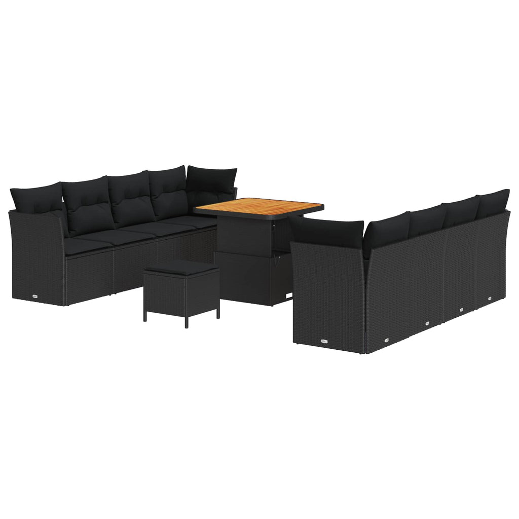 Gartensofa-set mit Kissen 11 pcs Schwarz Poly-Rattan