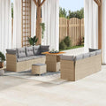 Gartensofa-set mit Kissen 11 pcs Beige und Hellgrau Poly-Rattan