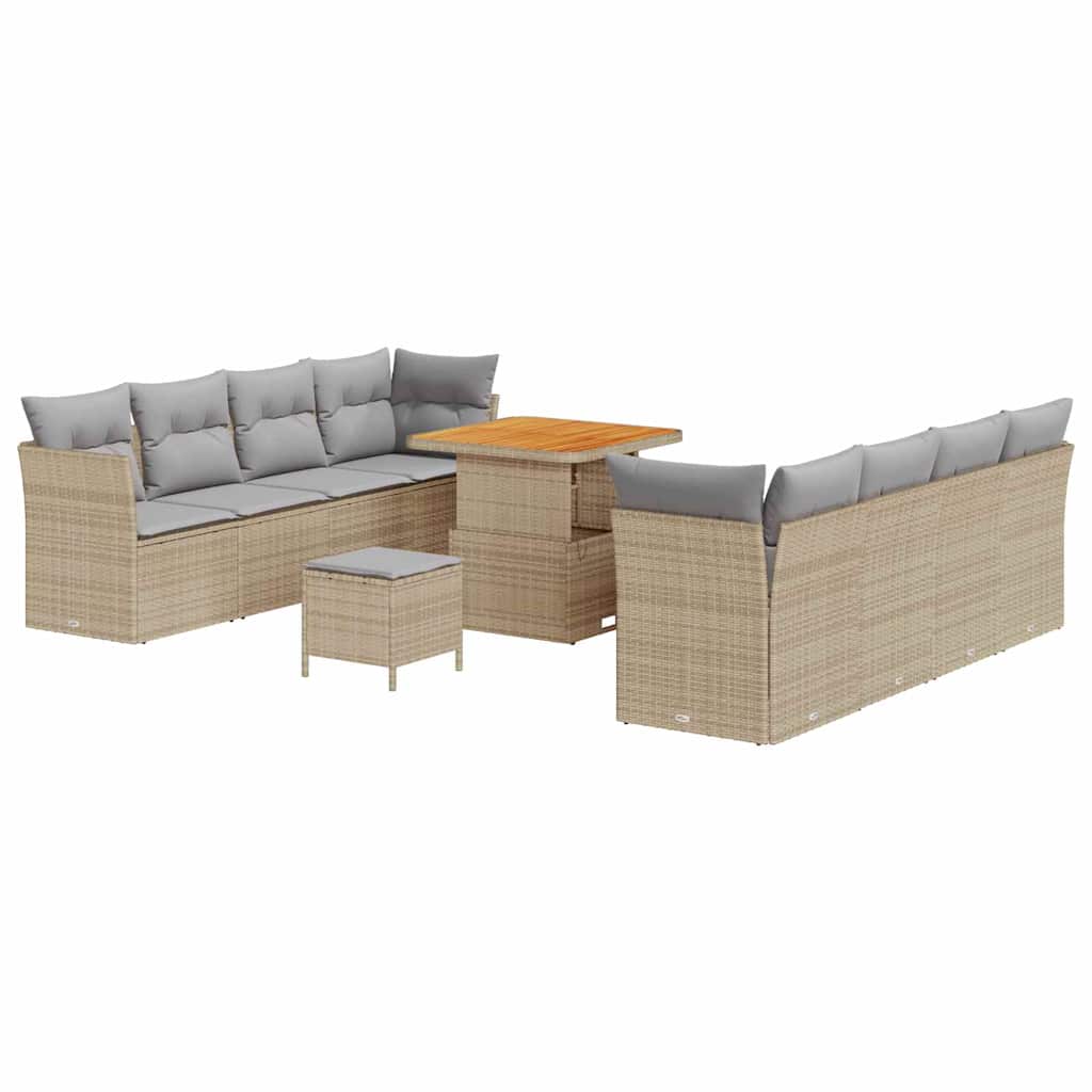 Gartensofa-set mit Kissen 11 pcs Beige und Hellgrau Poly-Rattan