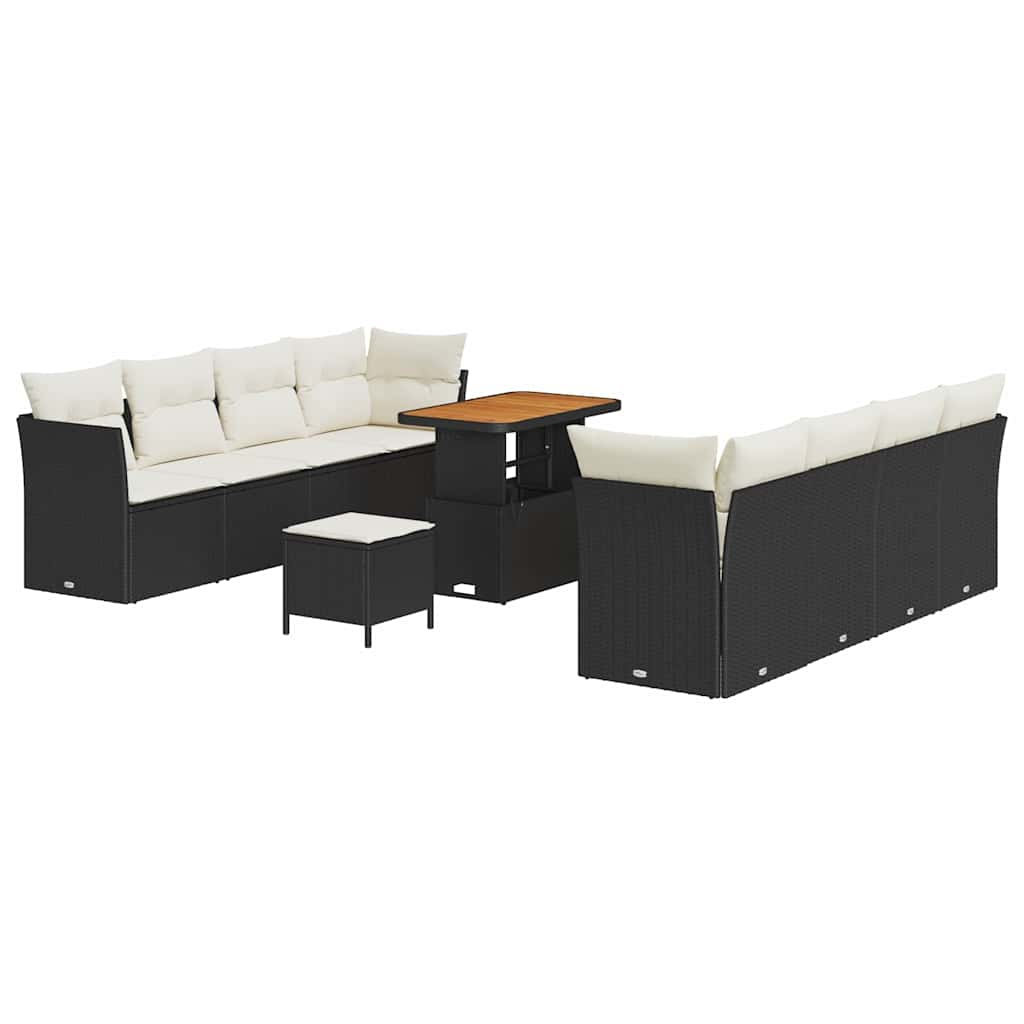 Gartensofa-set mit Kissen 11 pcs Schwarz und Creme Poly-Rattan