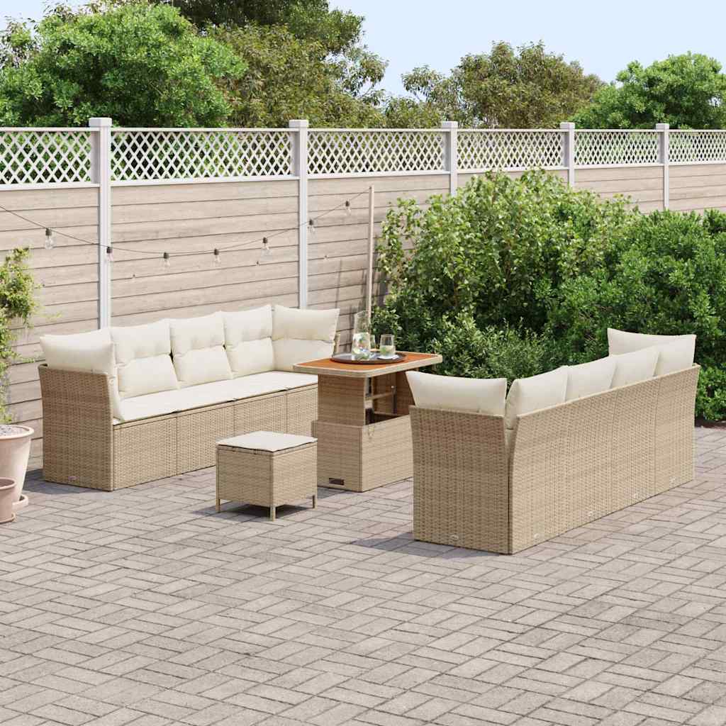 Gartensofa-set mit Kissen 11 pcs Beige und Creme Poly-Rattan