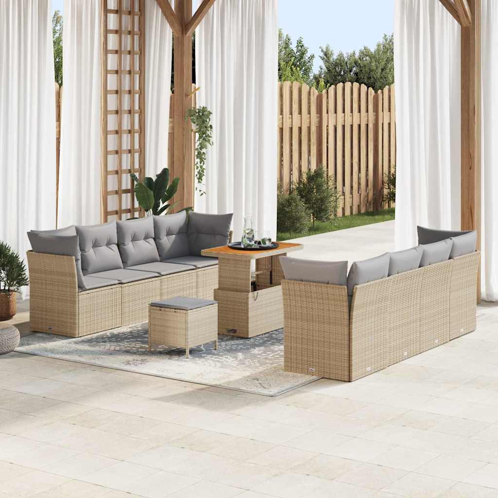 Garten-Sofa-Set mit Kissen 11 pcs Beige und Hellgrau