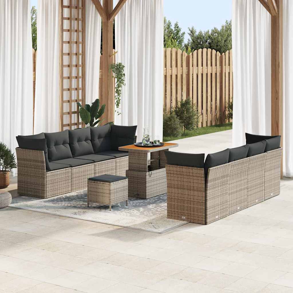 Garten-Sofa-Set mit Kissen mit Speicher 11 pcs Grau