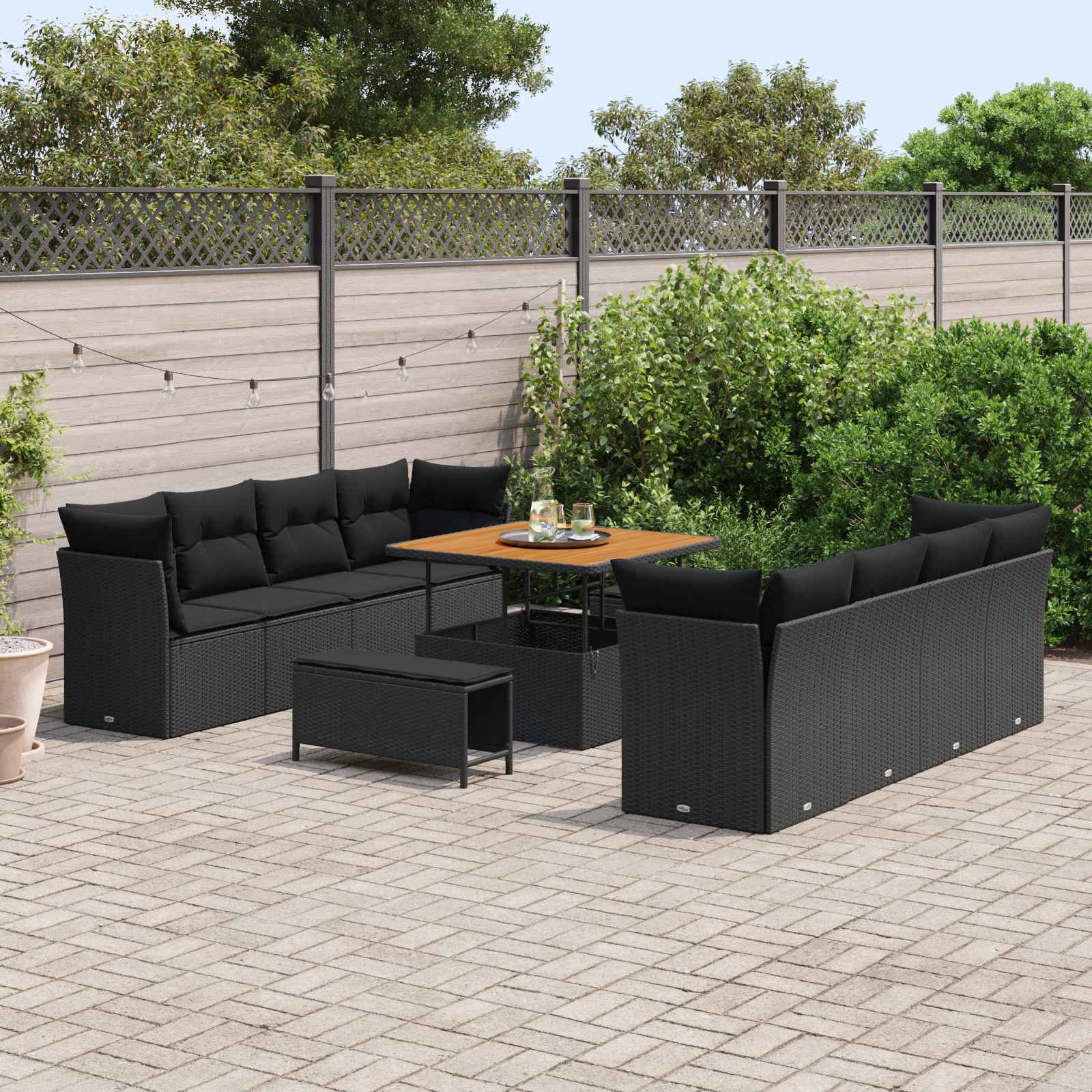Gartensofa-set mit Kissen 11 pcs Schwarz Poly-Rattan