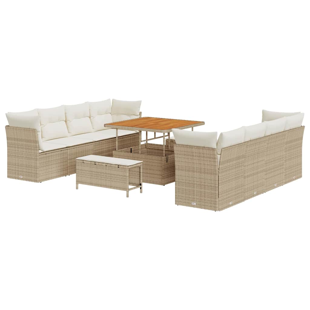 Gartensofa-set mit Kissen 11 pcs Beige und Creme Poly-Rattan