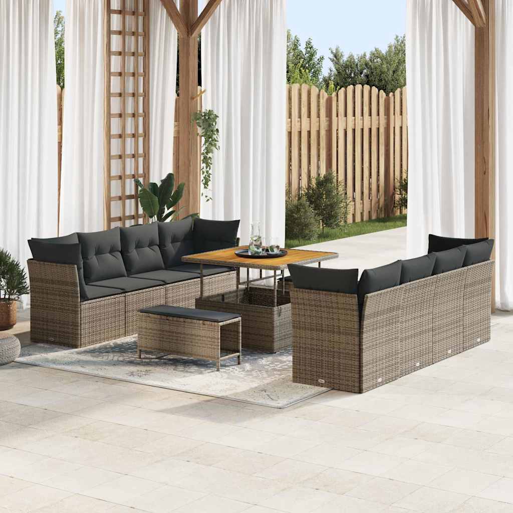 Garten-Sofa-Set mit Kissen mit Speicher 11 pcs Grau