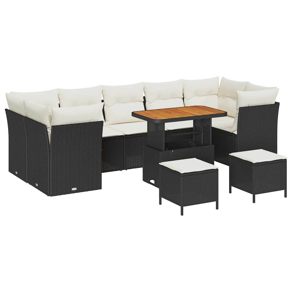 Garten-Sofa-Set mit Kissen 10 pcs Schwarz und Creme
