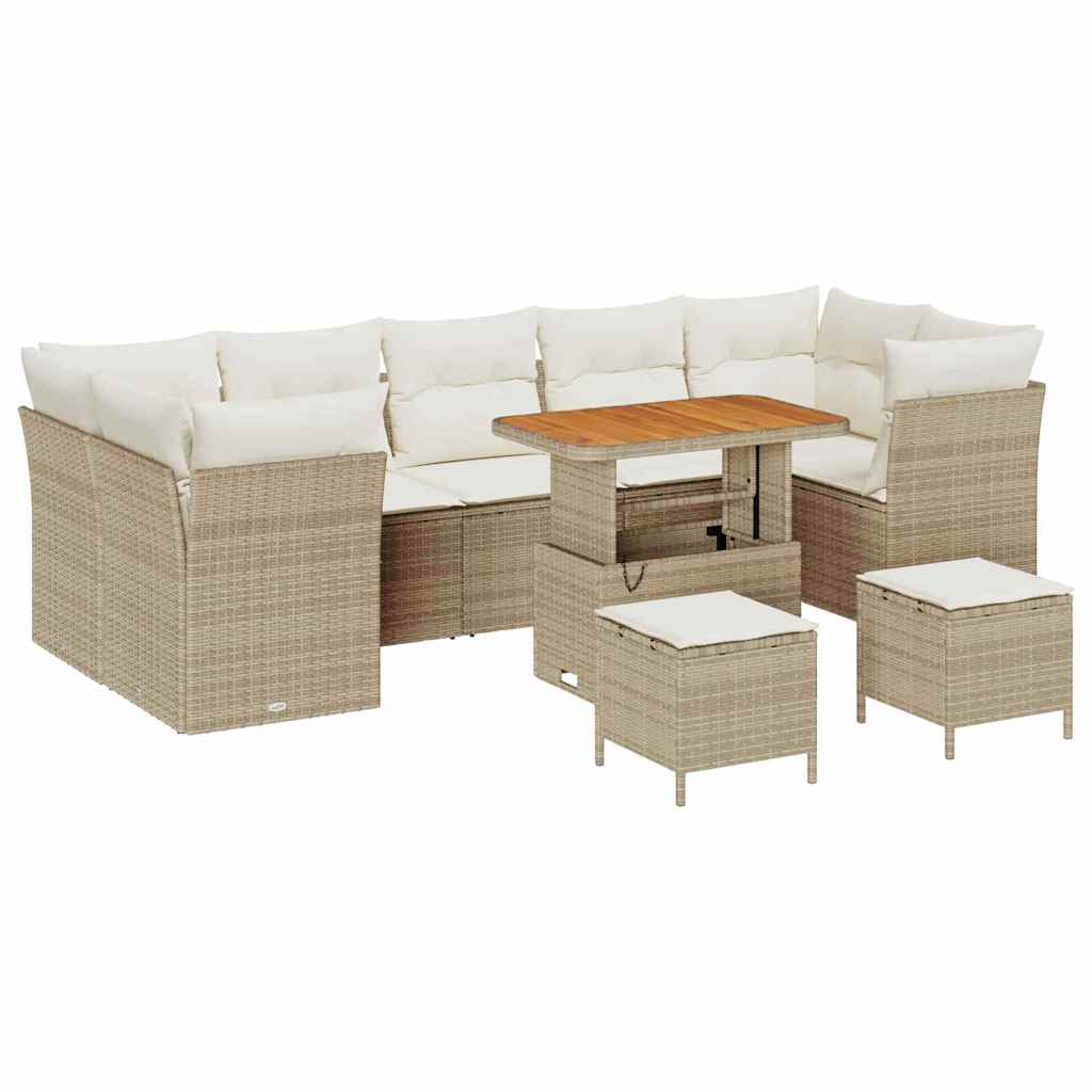 Garten-Sofa-Set mit Kissen mit Speicher 10 pcs Beige und Creme
