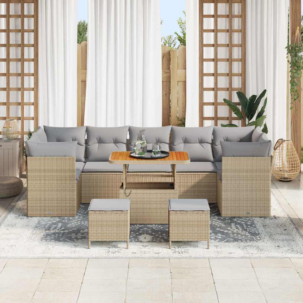 Garten-Sofa-Set mit Kissen 10 pcs Beige und Hellgrau