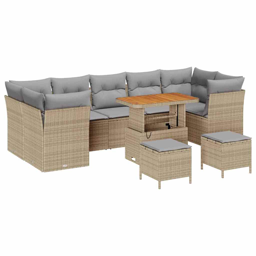 Garten-Sofa-Set mit Kissen 10 pcs Beige und Hellgrau