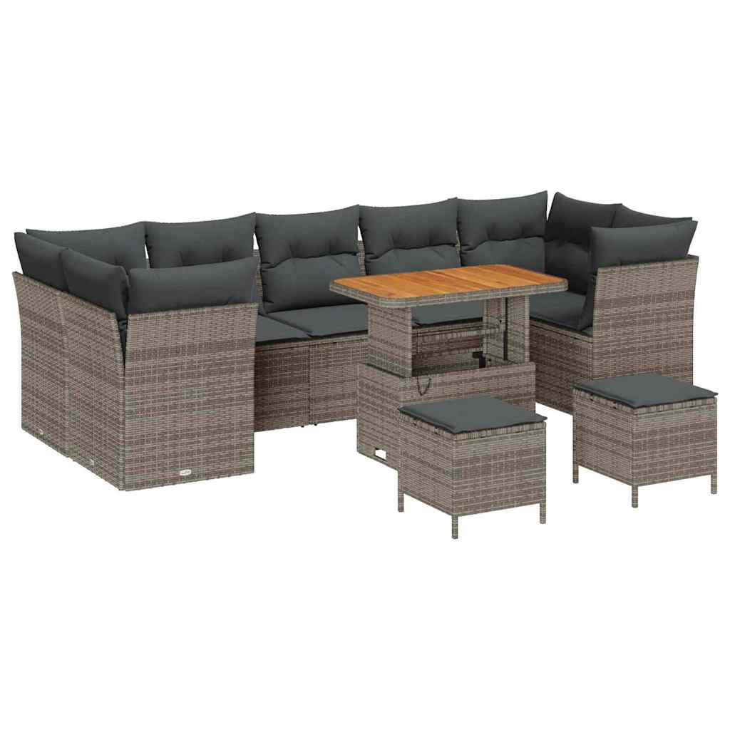 Garten-Sofa-Set mit Kissen mit Speicher 10 pcs Grau
