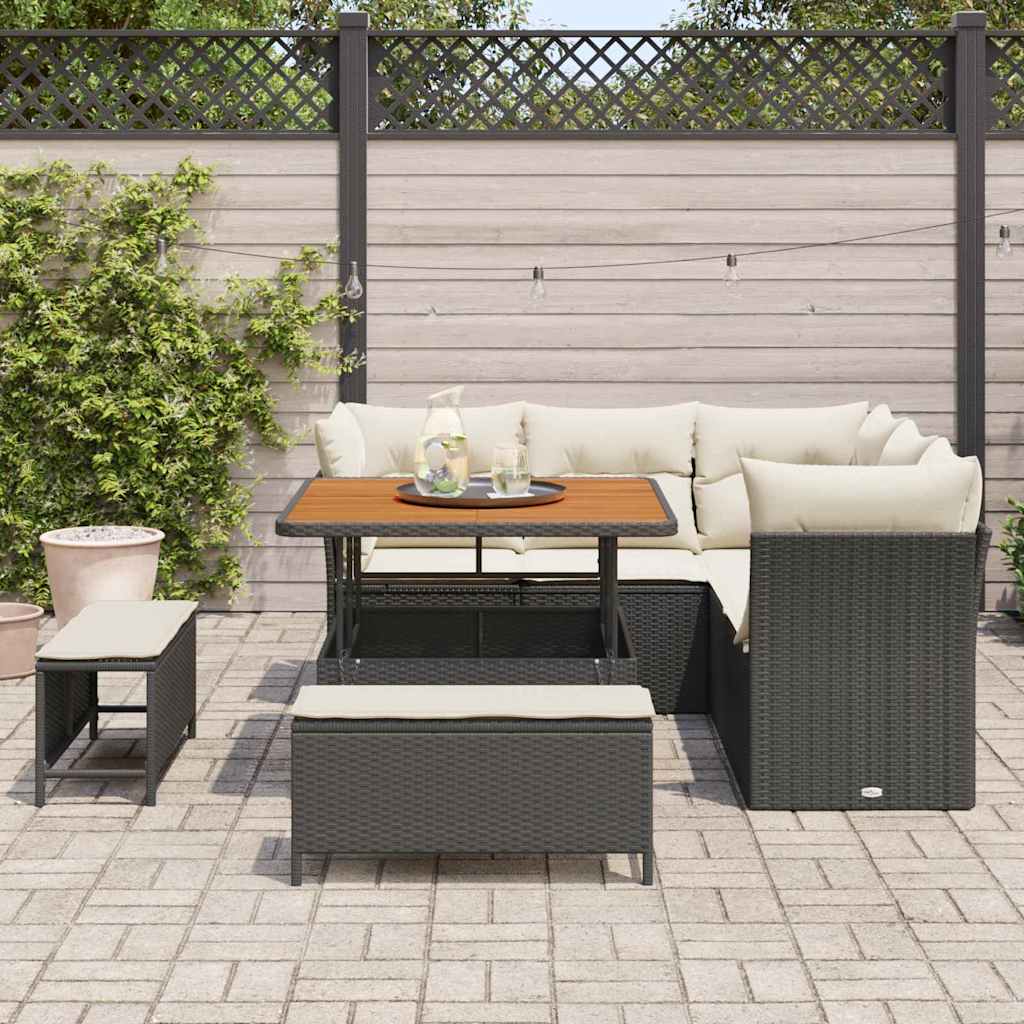 Garten-Sofa-Set mit Kissen mit Speicher 8 pcs Schwarz und Creme