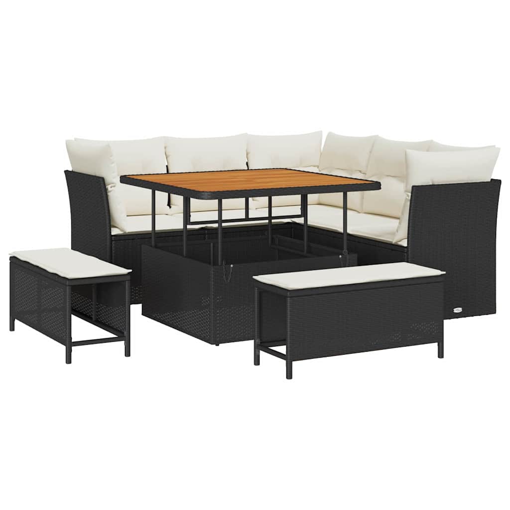 Garten-Sofa-Set mit Kissen mit Speicher 8 pcs Schwarz und Creme