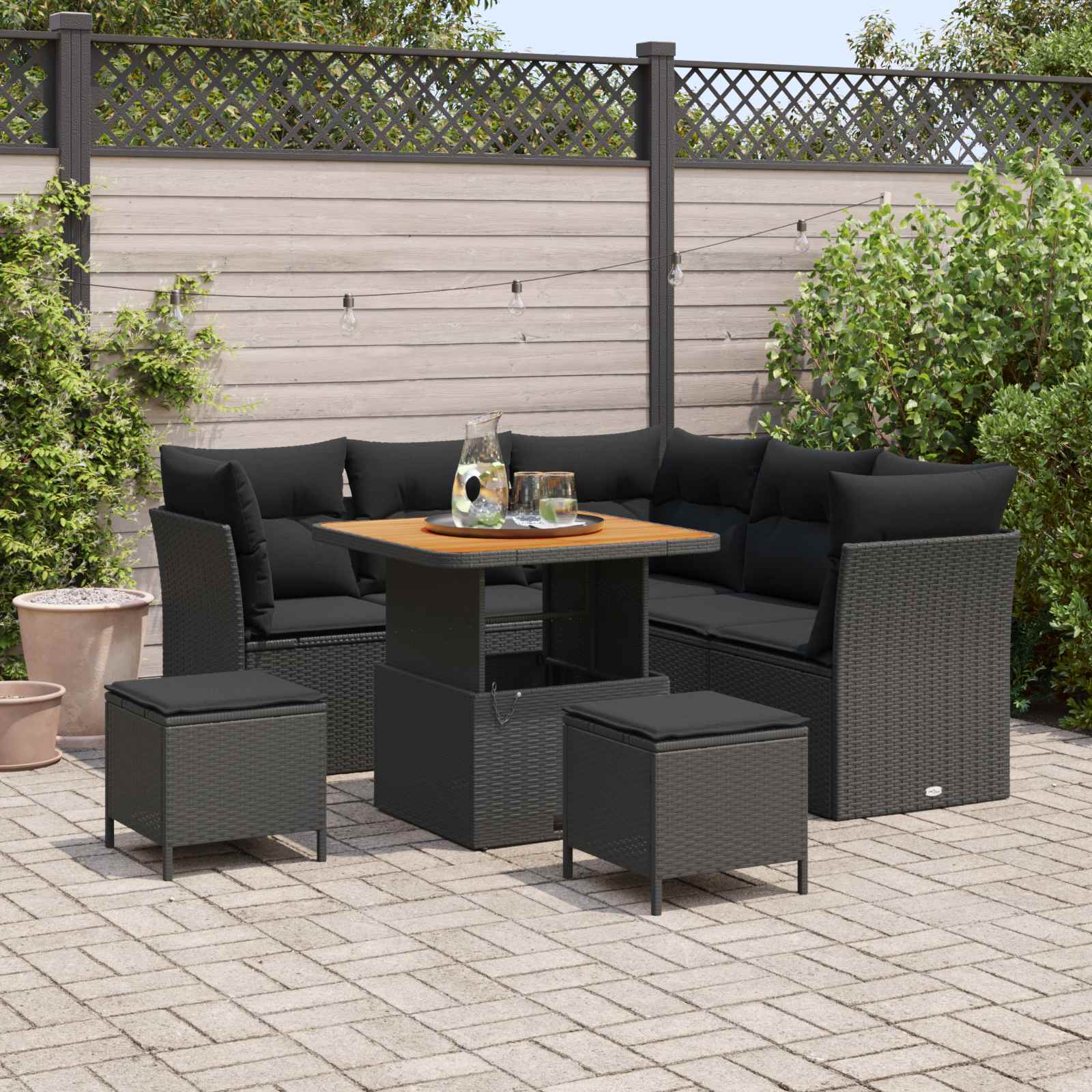 Garten-Sofa-Set mit Kissen mit Speicher 8 pcs Schwarz