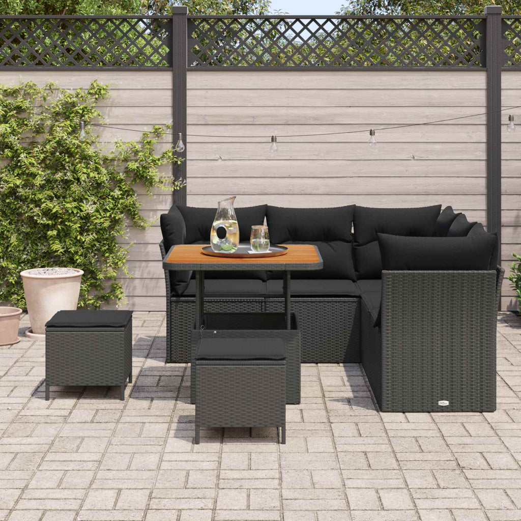 Garten-Sofa-Set mit Kissen mit Speicher 8 pcs Schwarz