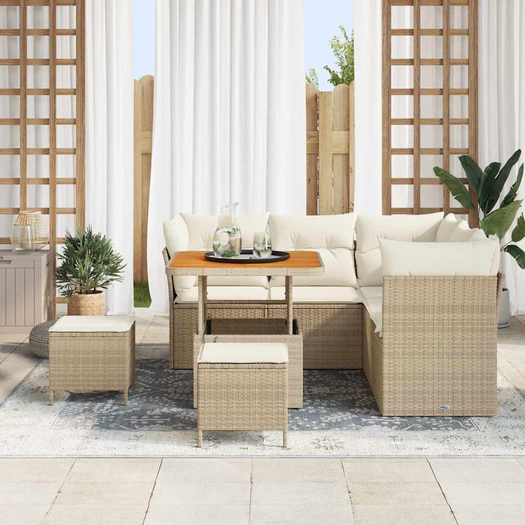 Garten-Sofa-Set mit Kissen mit Speicher 8 pcs Beige und Creme