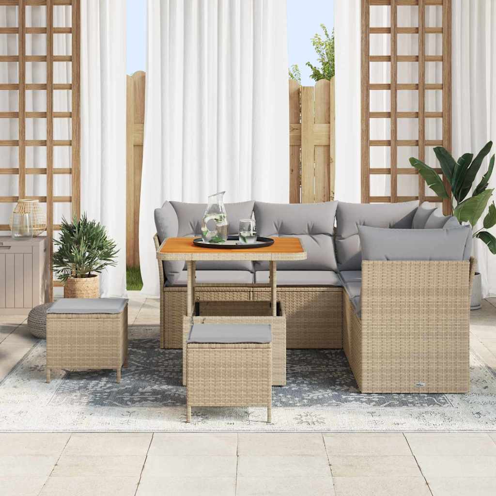 Garten-Sofa-Set mit Kissen 8 pcs Beige und Hellgrau