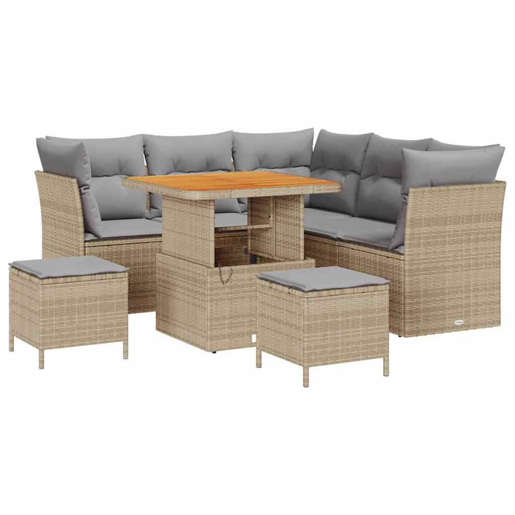 Garten-Sofa-Set mit Kissen 8 pcs Beige und Hellgrau