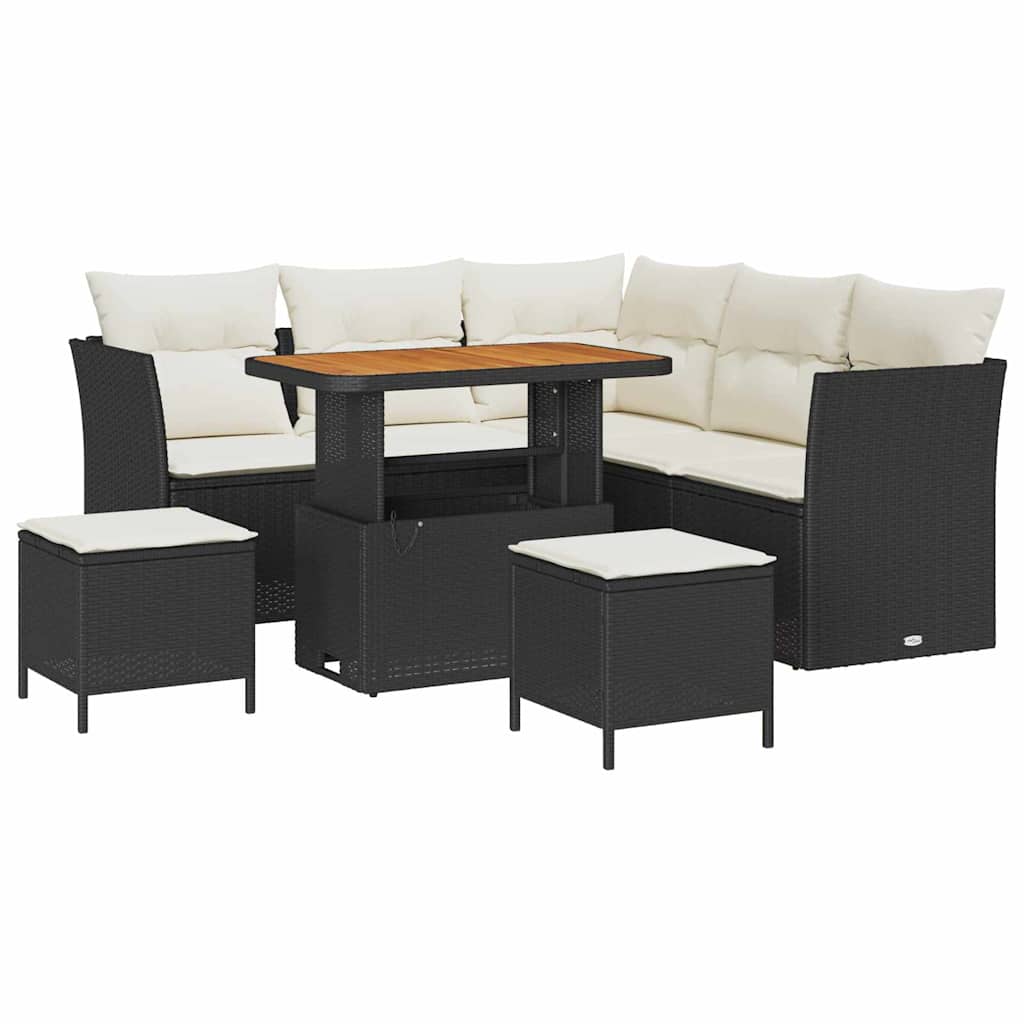Garten-Sofa-Set mit Kissen mit Speicher 8 pcs Schwarz und Creme