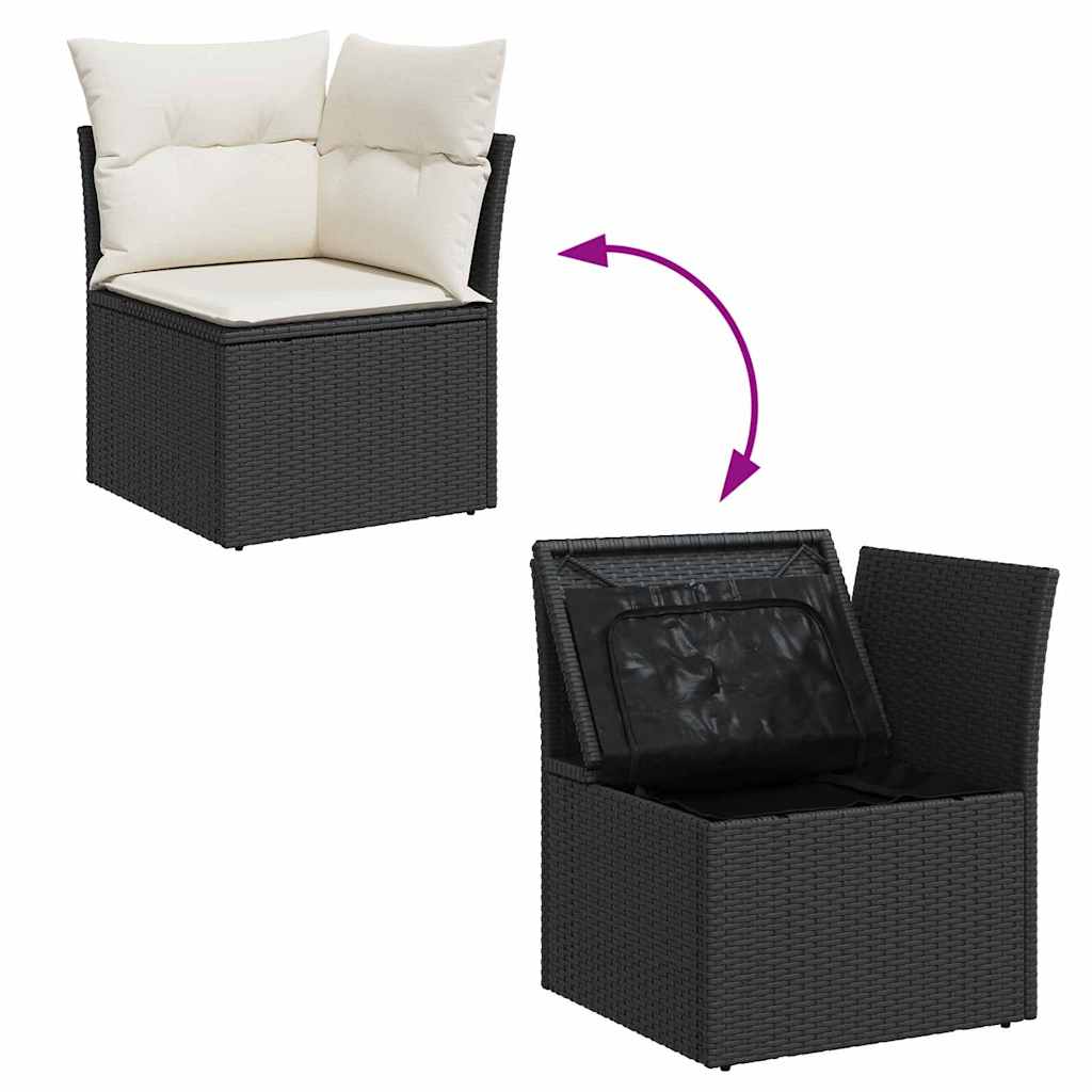 Garten-Sofa-Set mit Kissen mit Speicher 8 pcs Schwarz und Creme