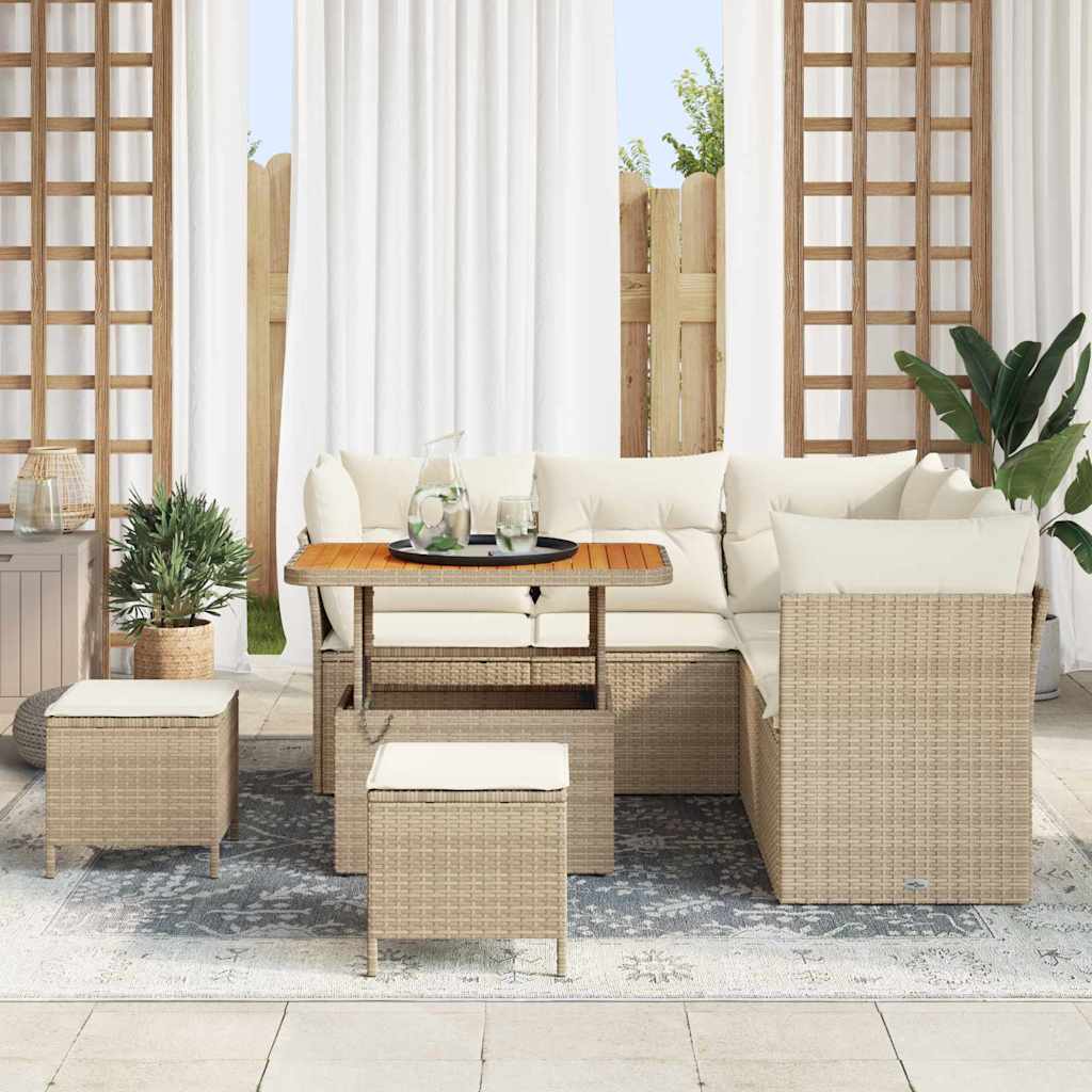 Garten-Sofa-Set mit Kissen mit Speicher 8 pcs Beige und Creme