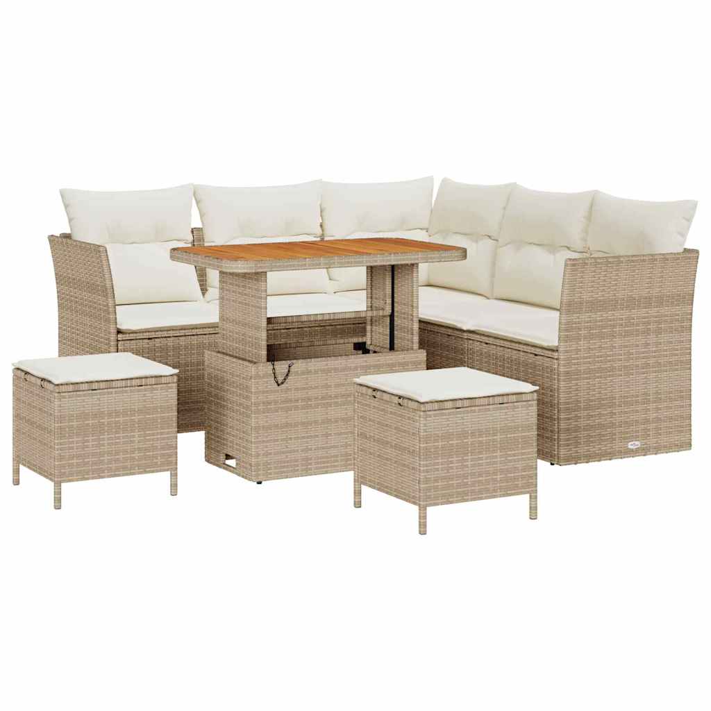 Garten-Sofa-Set mit Kissen mit Speicher 8 pcs Beige und Creme