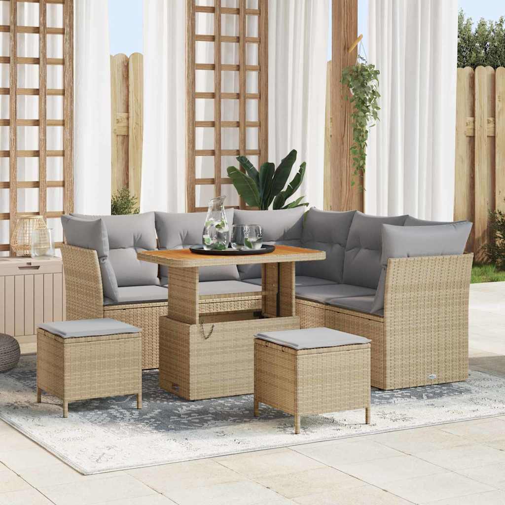Garten-Sofa-Set mit Kissen 8 pcs Beige und Hellgrau