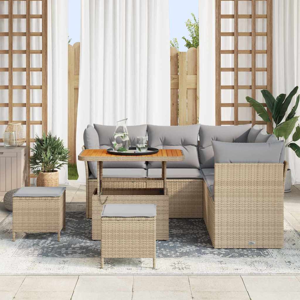 Garten-Sofa-Set mit Kissen 8 pcs Beige und Hellgrau