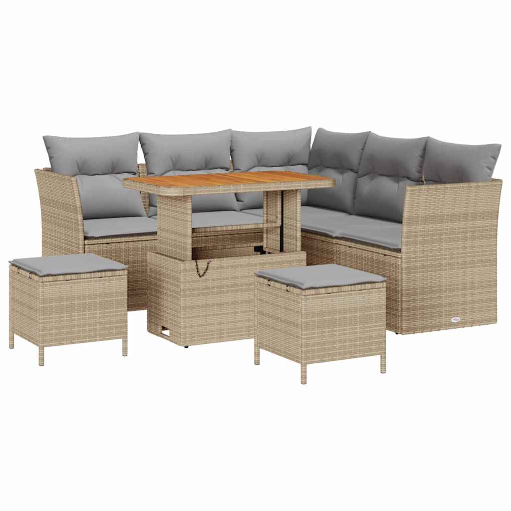 Garten-Sofa-Set mit Kissen 8 pcs Beige und Hellgrau