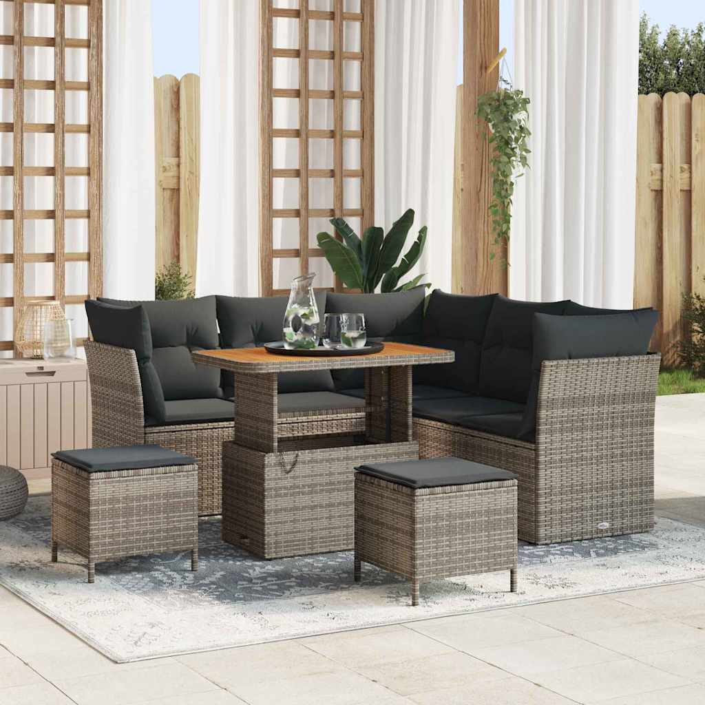 Garten-Sofa-Set mit Kissen mit Speicher 8 pcs Grau