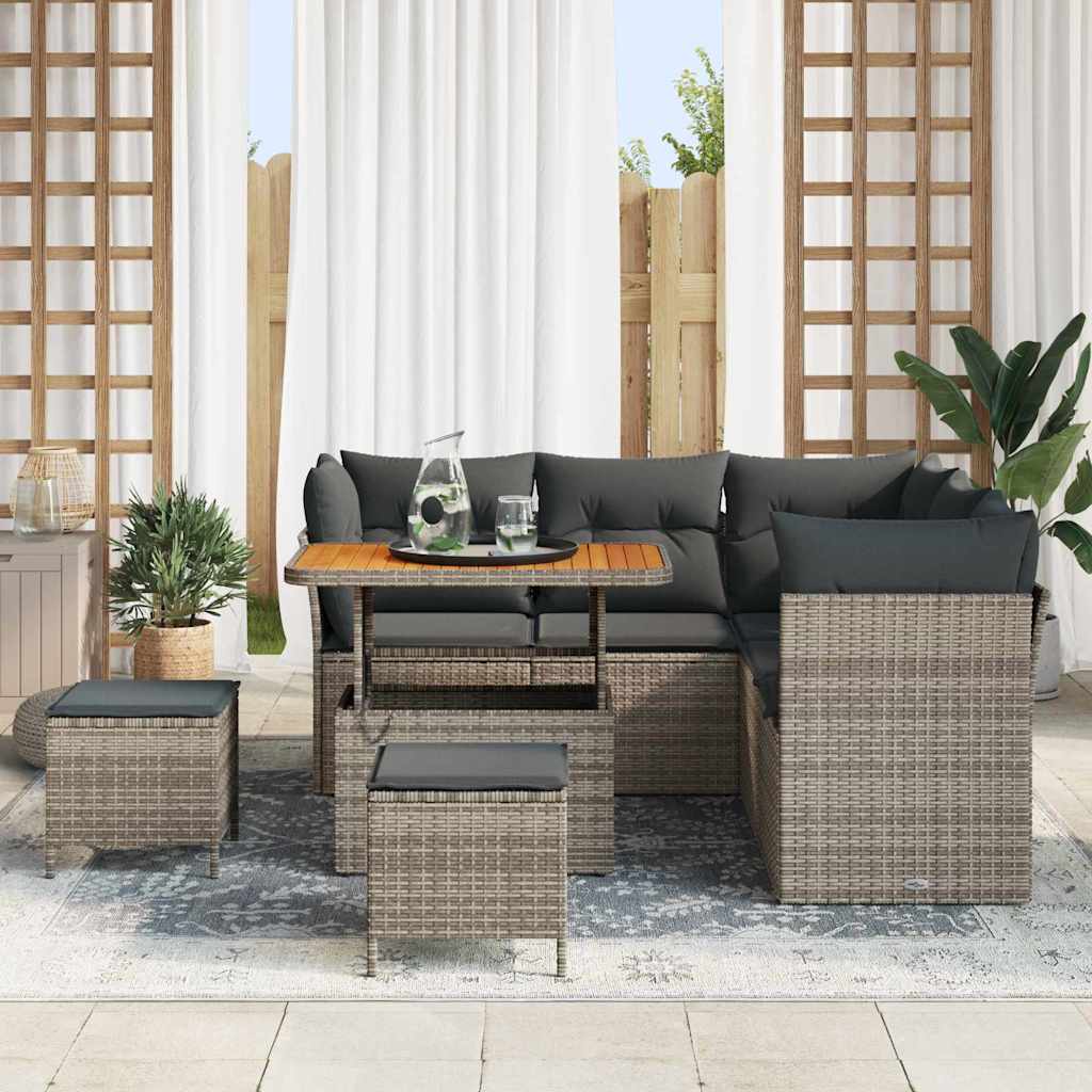 Garten-Sofa-Set mit Kissen mit Speicher 8 pcs Grau