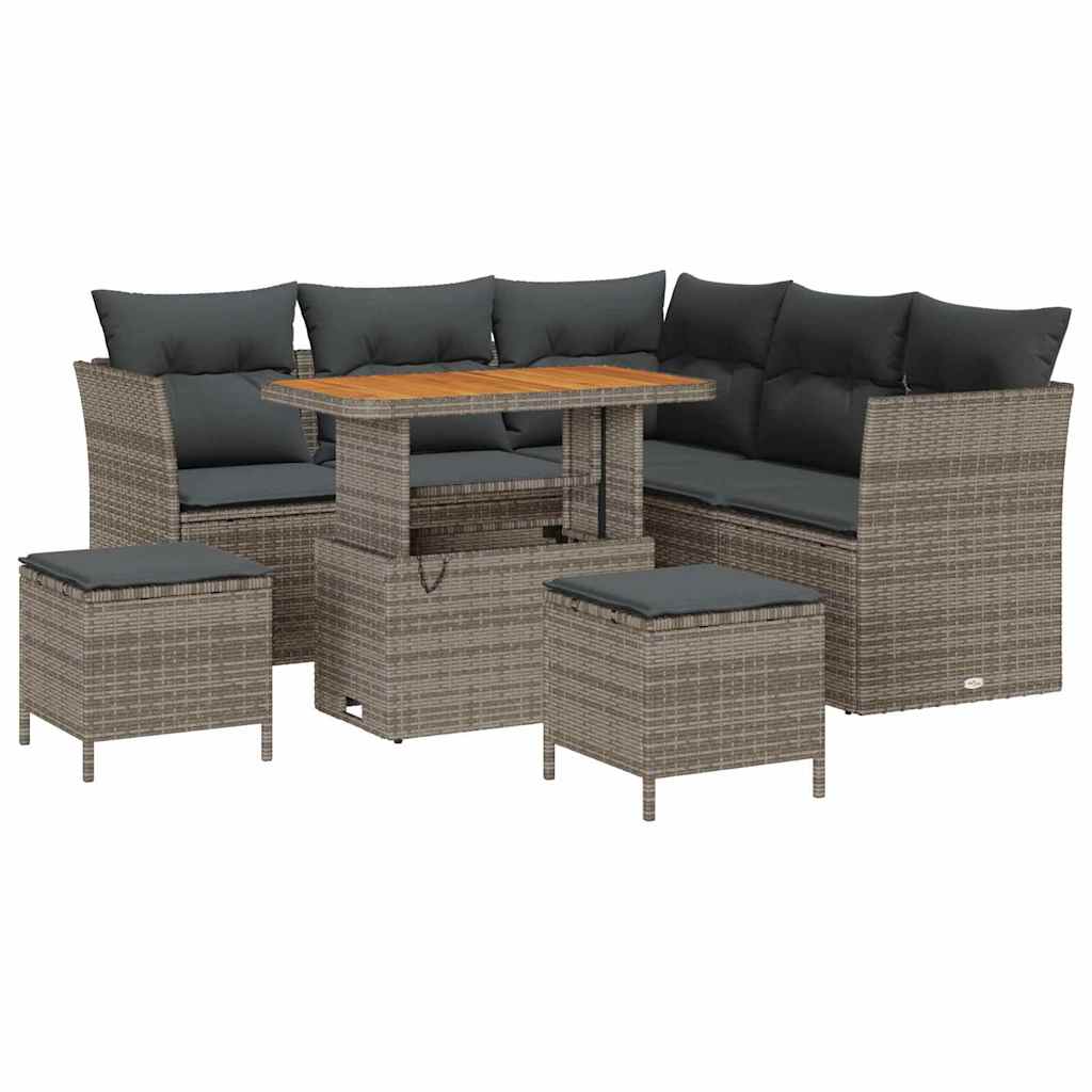 Garten-Sofa-Set mit Kissen mit Speicher 8 pcs Grau