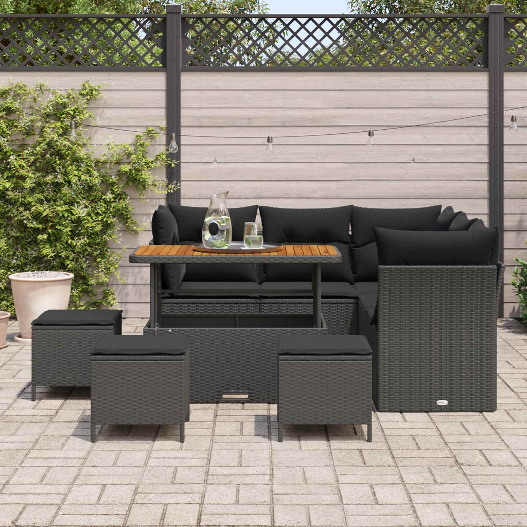 Garten-Sofa-Set mit Kissen mit Speicher 9 pcs Schwarz