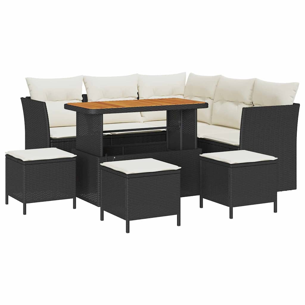 Garten-Sofa-Set mit Kissen mit Speicher 9 pcs Schwarz und Creme